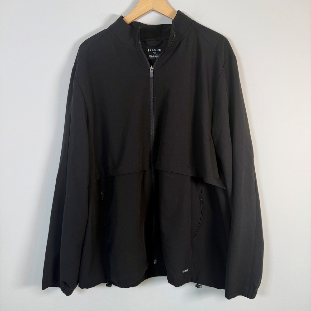 Jaanuu Performance Zip Up Scrub Jacket 1X Black Mock Neck Nursing Doctor Medical